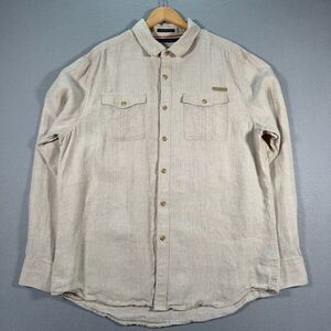 Sean John Linen‎ Button Up Shirt Mens 3XL Tailored Fit Beige Flap Pockets Formal